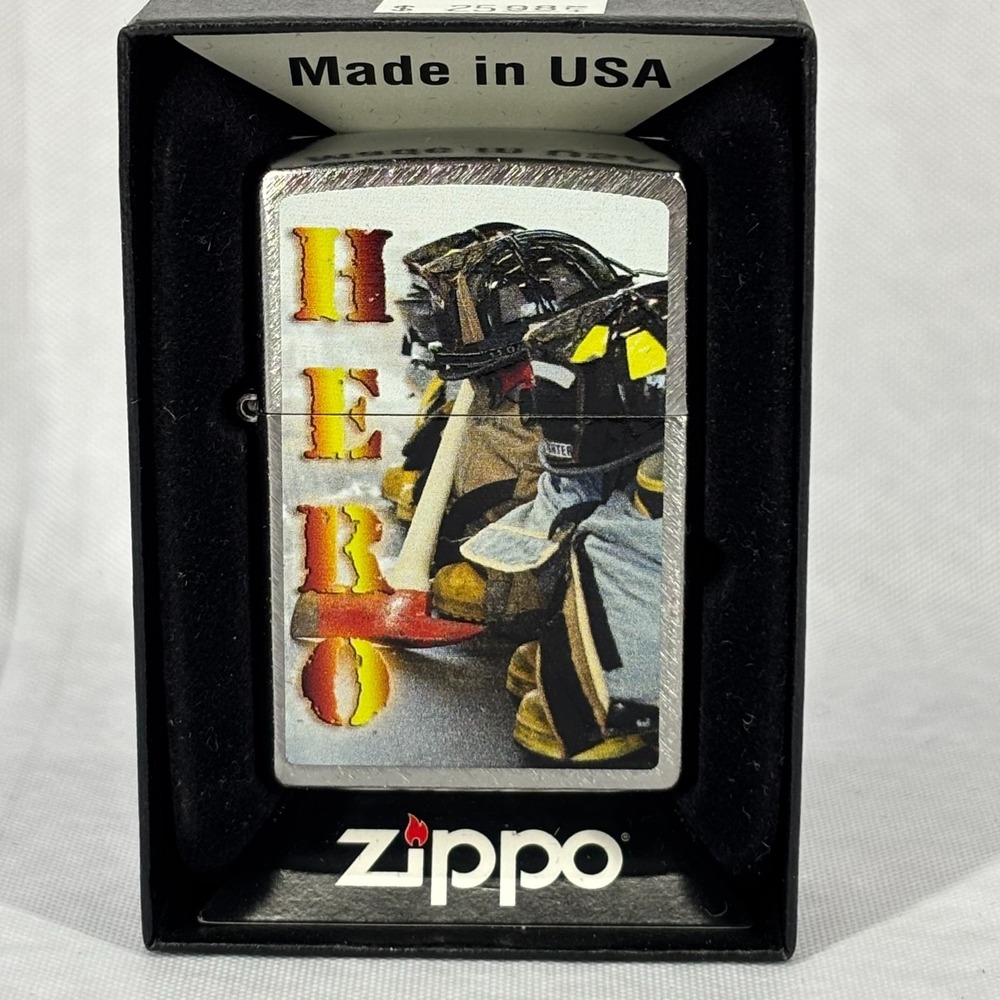 Zippo Fire Fighter Hero Chrome Brushed Windproof Lighter USA Made 24648 NEW